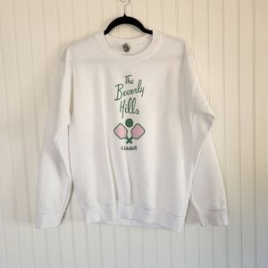 The Beverly Hills Pickleball White Cotton Blend Graphic Crew Neck Sweater Small